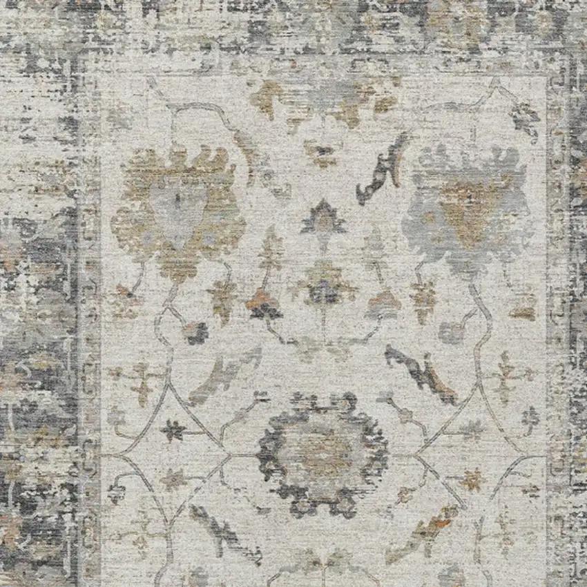 Ivory And Gray Floral Washable Indoor Outdoor Area Rug Photo 3