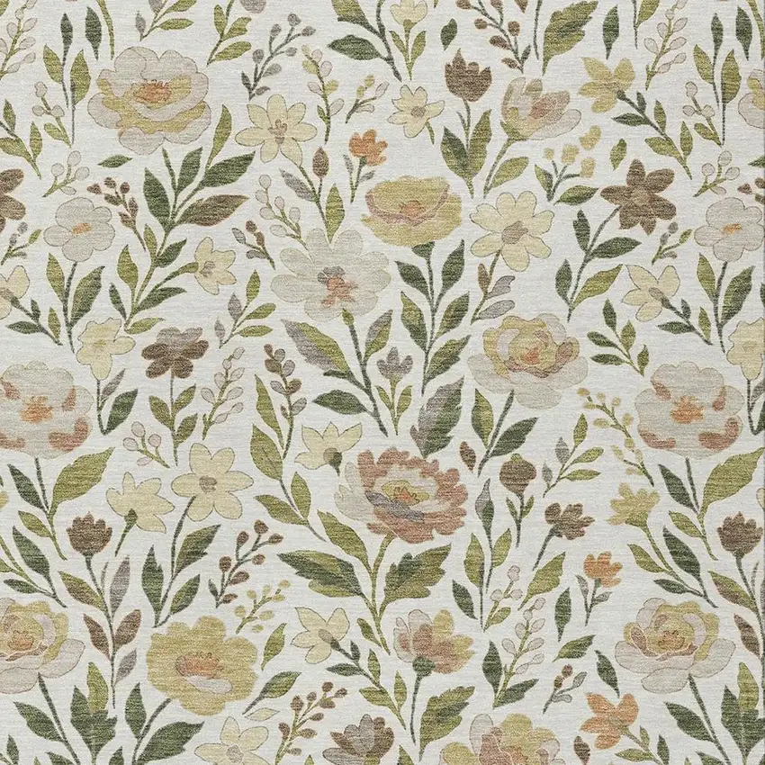 Ivory And Gray Floral Washable Indoor Outdoor Area Rug Photo 2