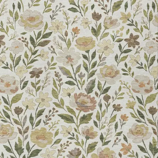 Ivory And Gray Floral Washable Indoor Outdoor Area Rug Photo 2
