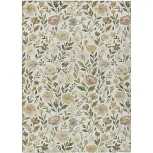 Photo of Ivory And Gray Floral Washable Indoor Outdoor Area Rug