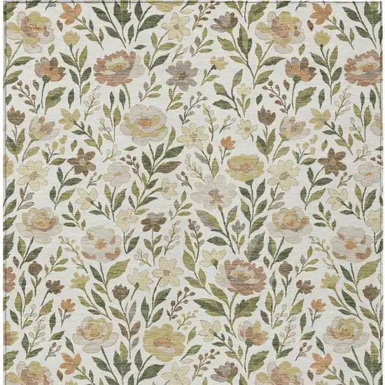 Ivory And Gray Floral Washable Indoor Outdoor Area Rug Photo 3
