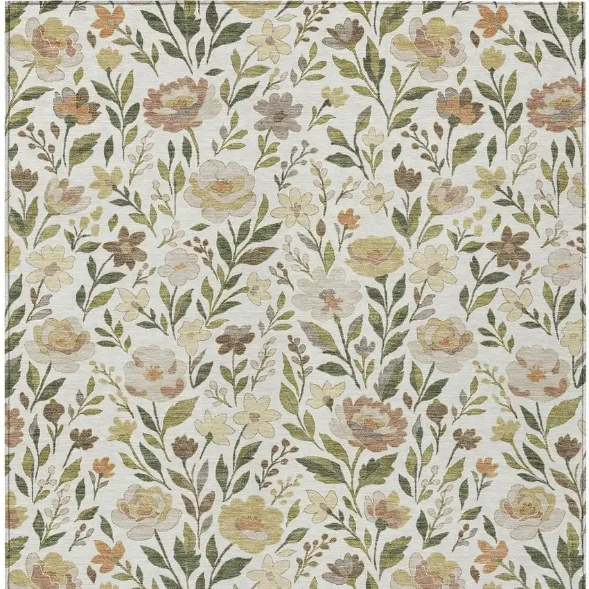 Ivory And Gray Floral Washable Indoor Outdoor Area Rug Photo 3