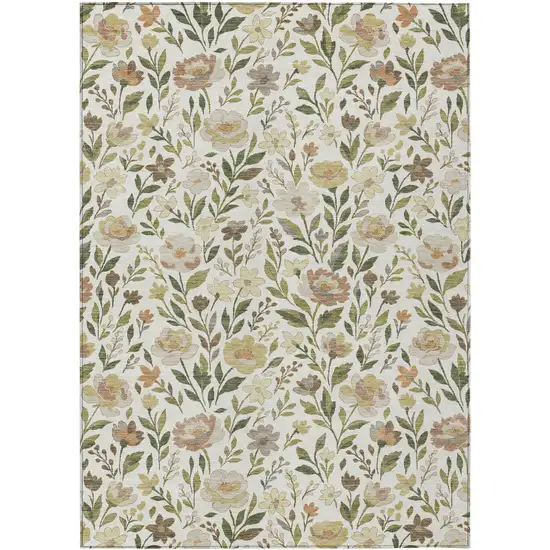 Ivory And Gray Floral Washable Indoor Outdoor Area Rug Photo 1