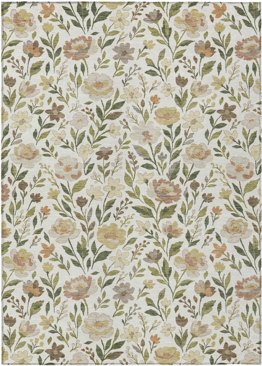 Ivory And Gray Floral Washable Indoor Outdoor Area Rug Photo 1