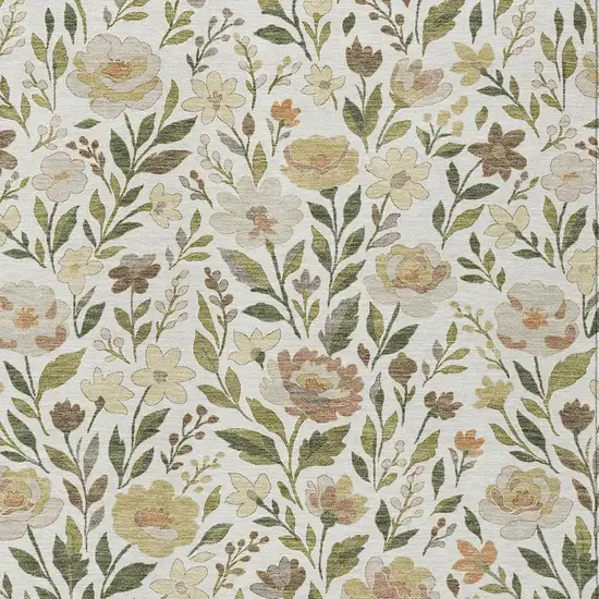 Ivory And Gray Floral Washable Indoor Outdoor Area Rug Photo 2