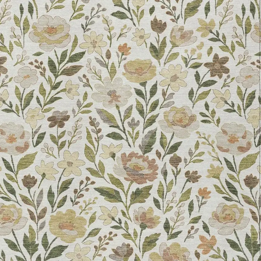 Ivory And Gray Floral Washable Indoor Outdoor Area Rug Photo 2