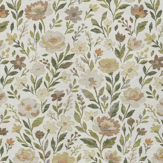Ivory And Gray Floral Washable Indoor Outdoor Area Rug Photo 2