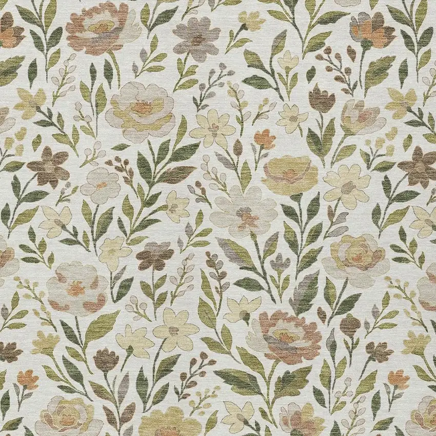 Ivory And Gray Floral Washable Indoor Outdoor Area Rug Photo 2