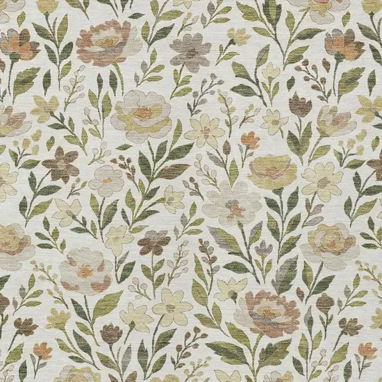 Ivory And Gray Floral Washable Indoor Outdoor Area Rug Photo 2