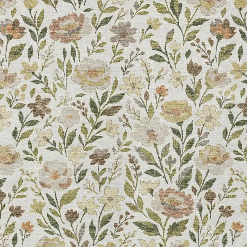 Ivory And Gray Floral Washable Indoor Outdoor Area Rug Photo 2