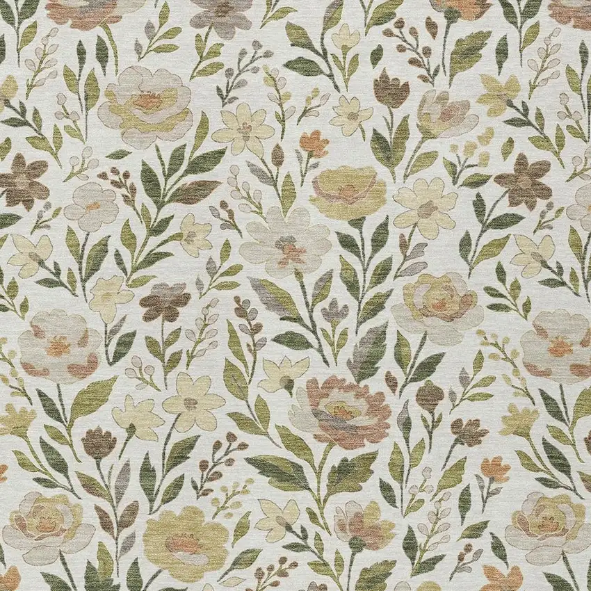 Ivory And Gray Floral Washable Indoor Outdoor Area Rug Photo 2