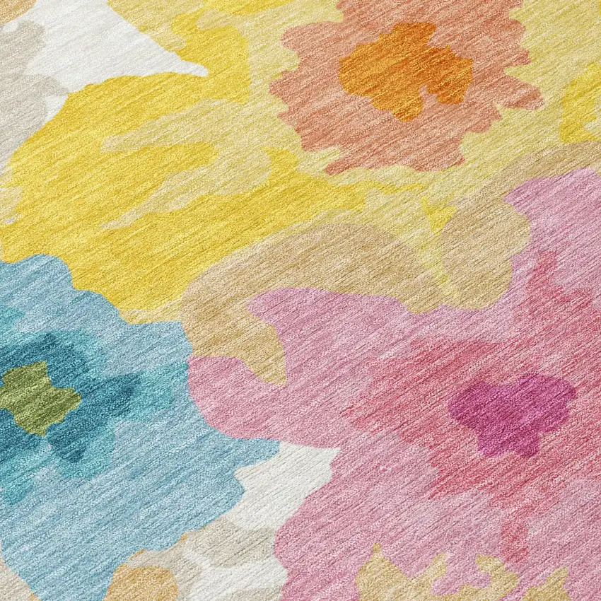 Ivory And Gray Floral Washable Indoor Outdoor Area Rug Photo 5