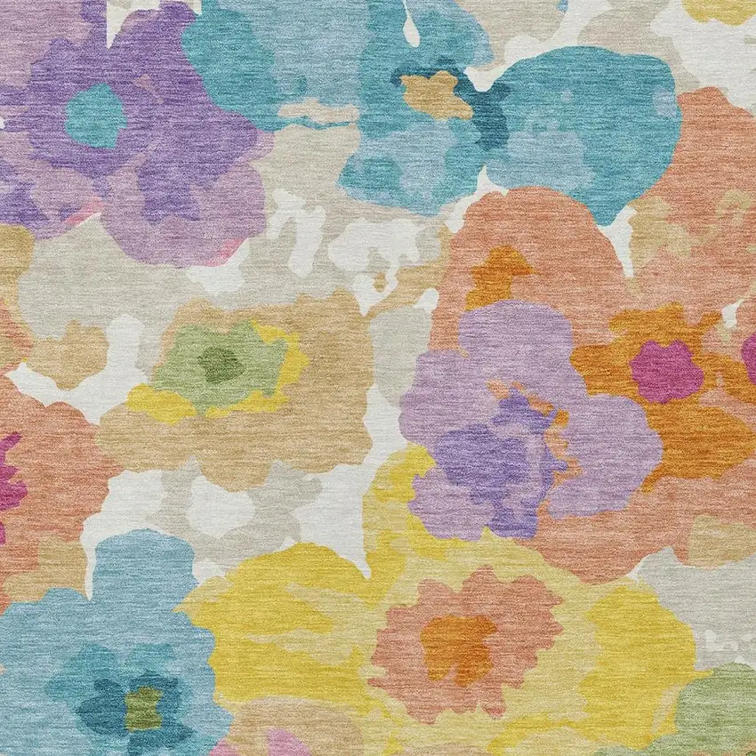 Ivory And Gray Floral Washable Indoor Outdoor Area Rug Photo 2