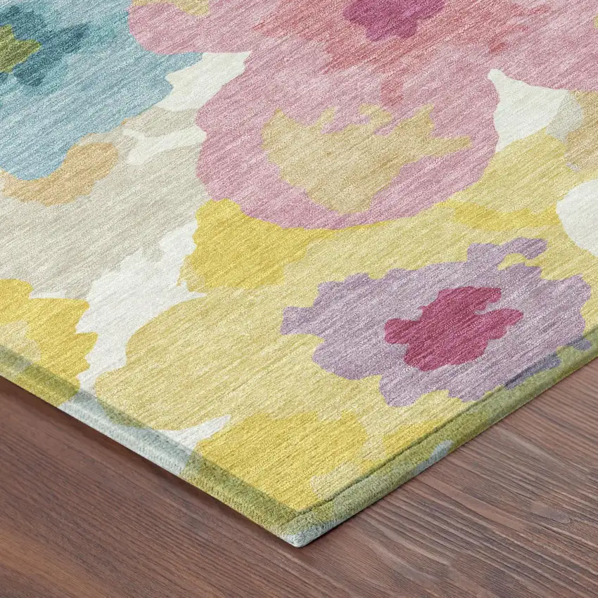Ivory And Gray Floral Washable Indoor Outdoor Area Rug Photo 4