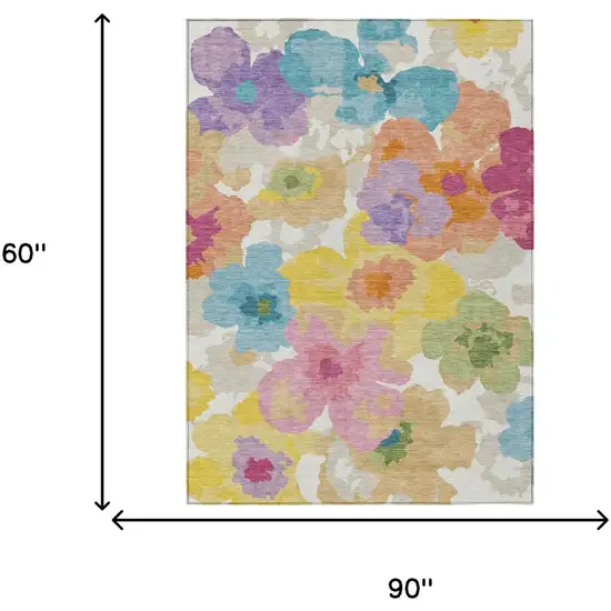 Ivory And Gray Floral Washable Indoor Outdoor Area Rug Photo 6