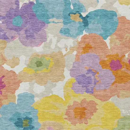 Ivory And Gray Floral Washable Indoor Outdoor Area Rug Photo 2