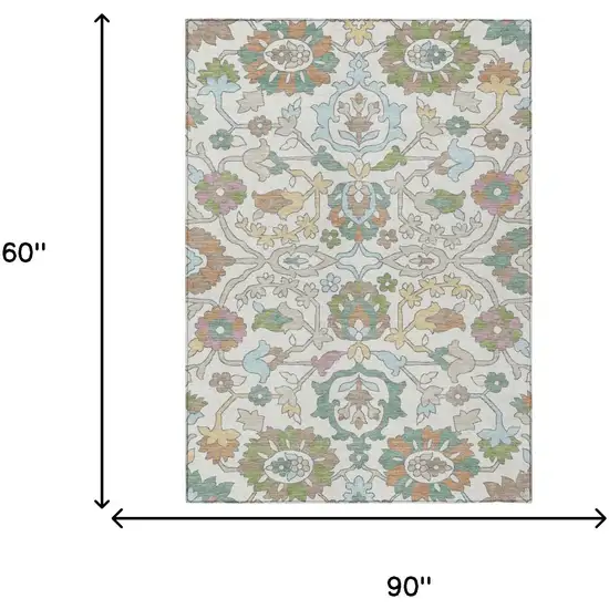 Ivory And Gray Floral Washable Indoor Outdoor Area Rug Photo 6