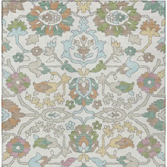 Ivory And Gray Floral Washable Indoor Outdoor Area Rug Photo 3