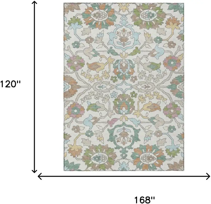 Ivory And Gray Floral Washable Indoor Outdoor Area Rug Photo 6