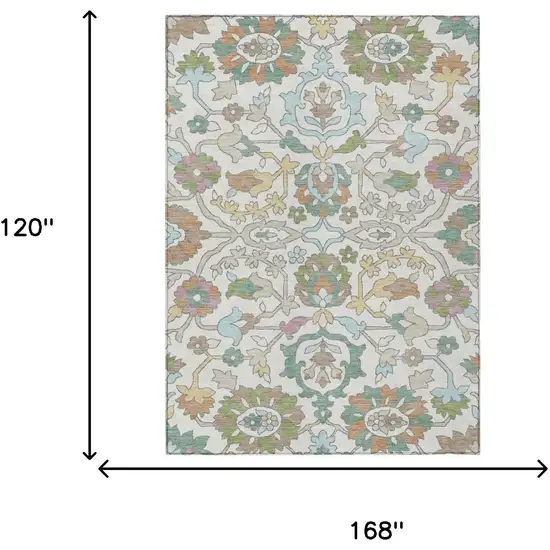 Ivory And Gray Floral Washable Indoor Outdoor Area Rug Photo 6