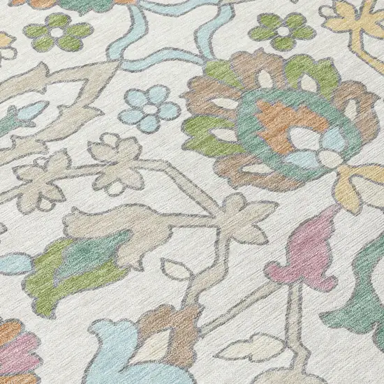 Ivory And Gray Floral Washable Indoor Outdoor Area Rug Photo 5