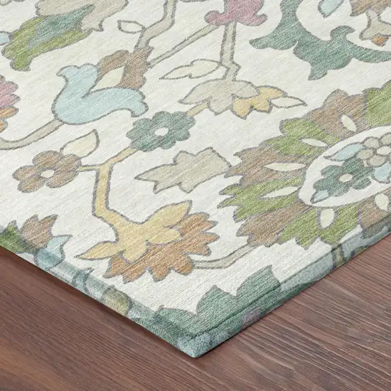 Ivory And Gray Floral Washable Indoor Outdoor Area Rug Photo 4