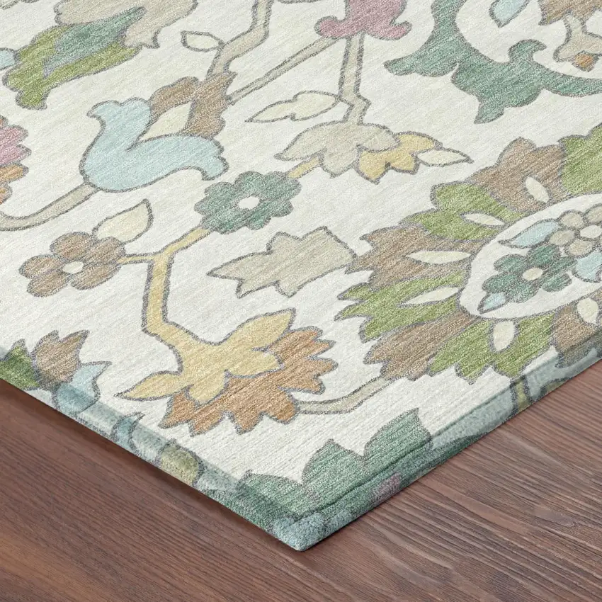 Ivory And Gray Floral Washable Indoor Outdoor Area Rug Photo 4