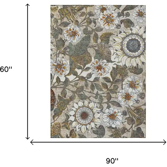 Ivory And Gray Floral Washable Indoor Outdoor Area Rug Photo 5