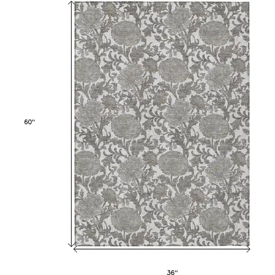 Ivory And Gray Floral Washable Indoor Outdoor Area Rug Photo 3