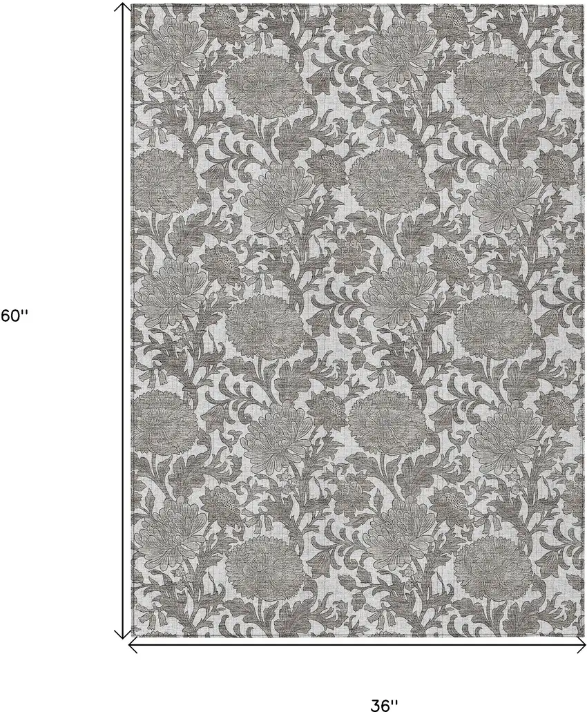 Ivory And Gray Floral Washable Indoor Outdoor Area Rug Photo 3