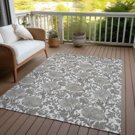 Ivory And Gray Floral Washable Indoor Outdoor Area Rug Photo 9