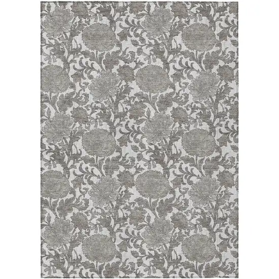 Ivory And Gray Floral Washable Indoor Outdoor Area Rug Photo 2