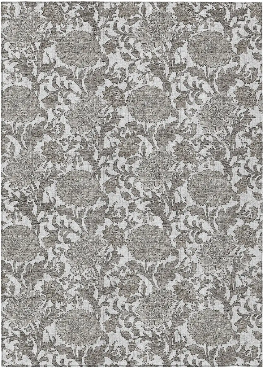 Ivory And Gray Floral Washable Indoor Outdoor Area Rug Photo 2