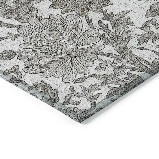 Ivory And Gray Floral Washable Indoor Outdoor Area Rug Photo 5