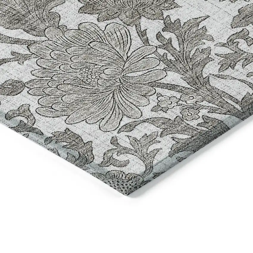 Ivory And Gray Floral Washable Indoor Outdoor Area Rug Photo 5