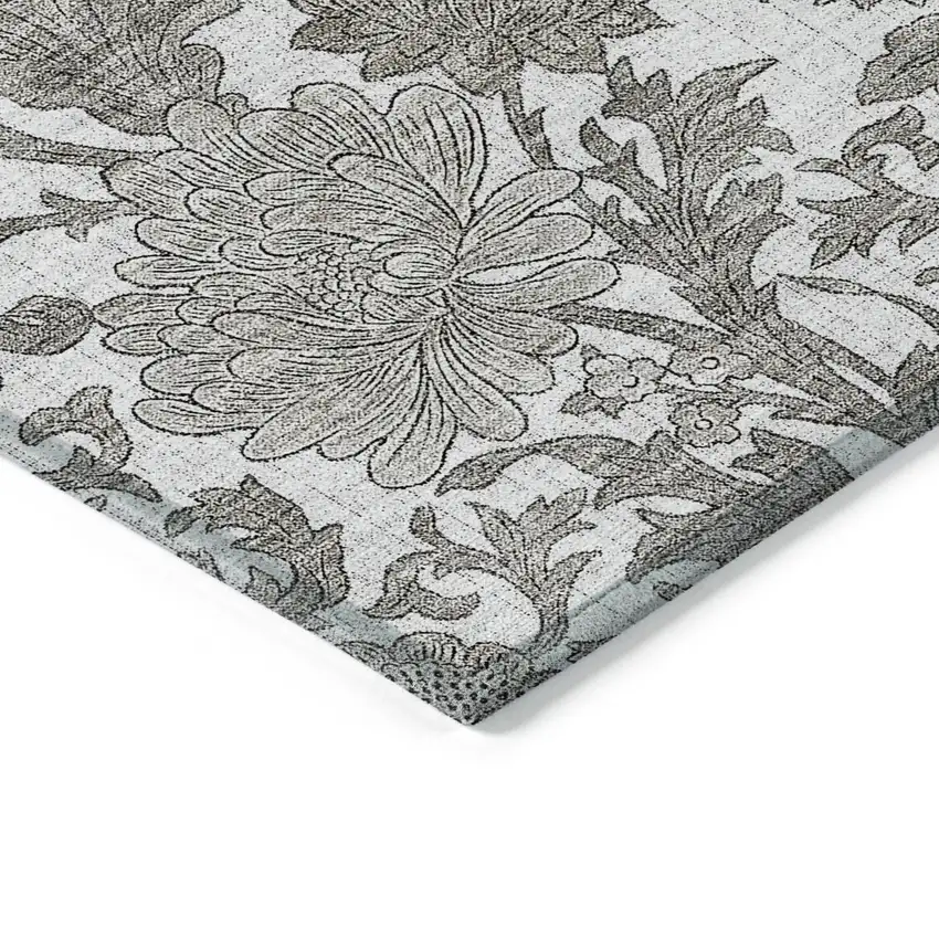 Ivory And Gray Floral Washable Indoor Outdoor Area Rug Photo 5