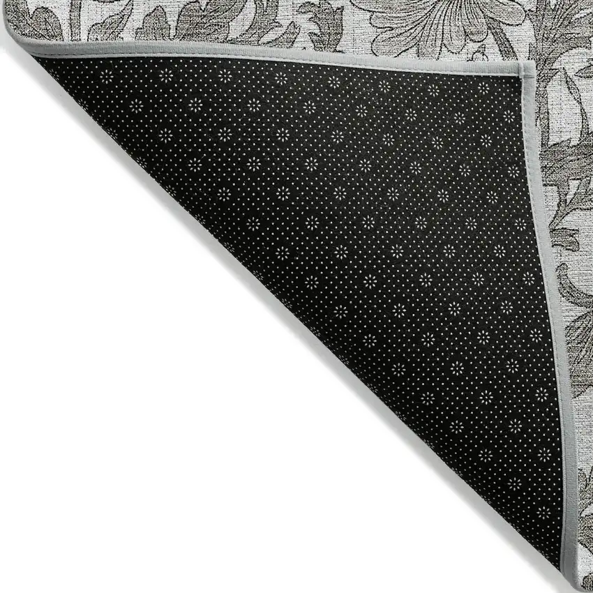 Ivory And Gray Floral Washable Indoor Outdoor Area Rug Photo 4