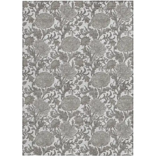 Ivory And Gray Floral Washable Indoor Outdoor Area Rug Photo 6