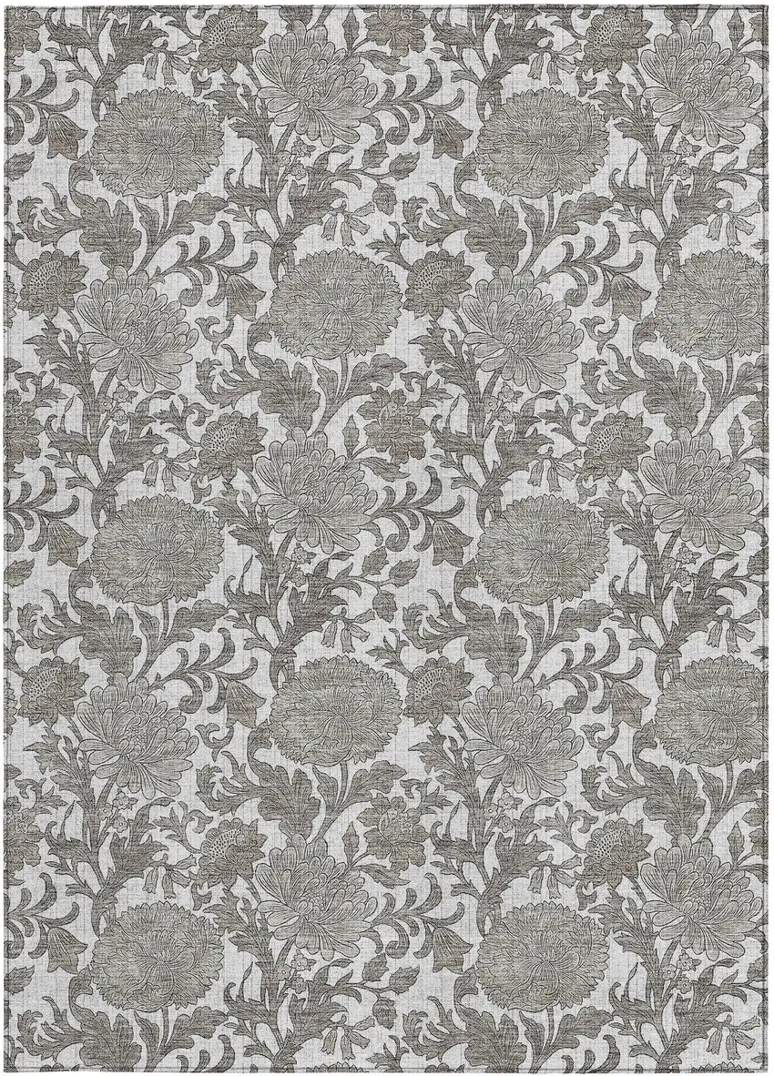 Ivory And Gray Floral Washable Indoor Outdoor Area Rug Photo 6