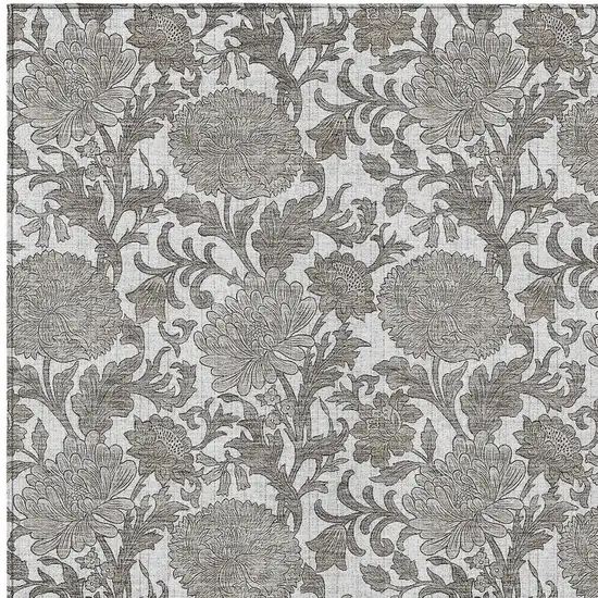 Ivory And Gray Floral Washable Indoor Outdoor Area Rug Photo 6