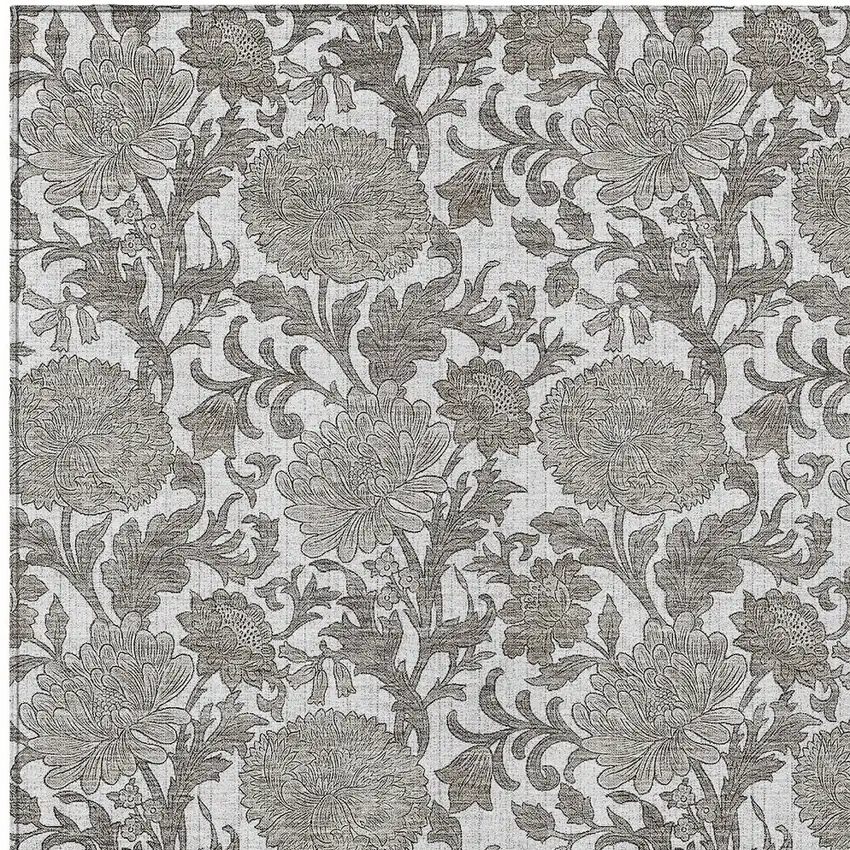 Ivory And Gray Floral Washable Indoor Outdoor Area Rug Photo 6