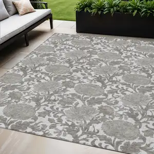 Photo of Ivory And Gray Floral Washable Indoor Outdoor Area Rug