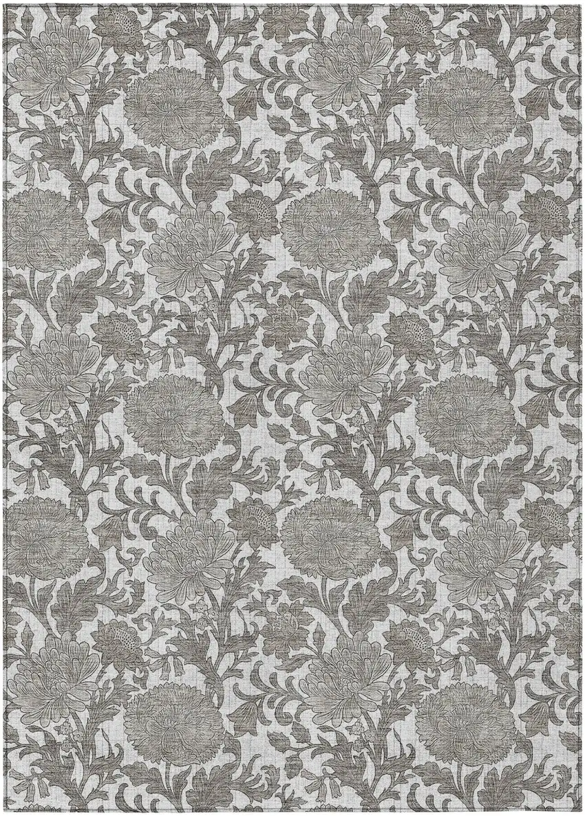 Ivory And Gray Floral Washable Indoor Outdoor Area Rug Photo 2