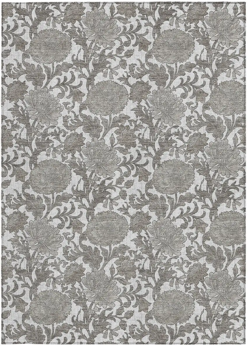 Ivory And Gray Floral Washable Indoor Outdoor Area Rug Photo 7