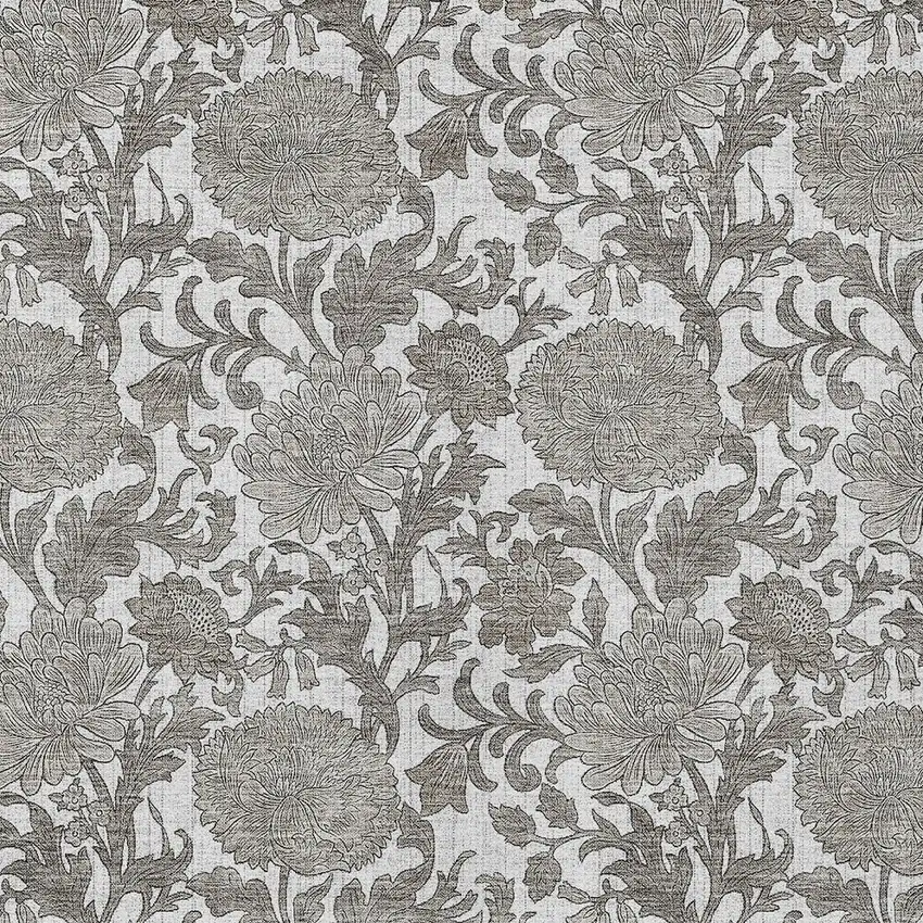Ivory And Gray Floral Washable Indoor Outdoor Area Rug Photo 6