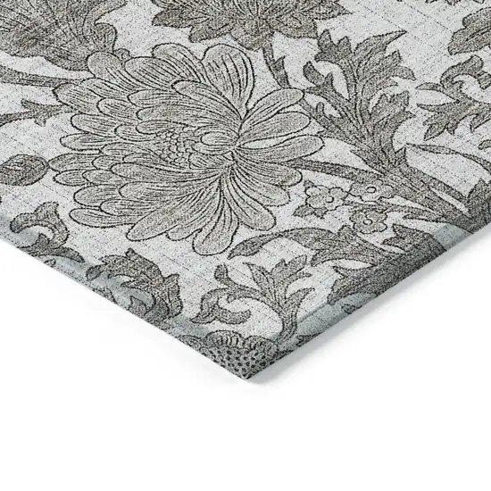 Ivory And Gray Floral Washable Indoor Outdoor Area Rug Photo 5
