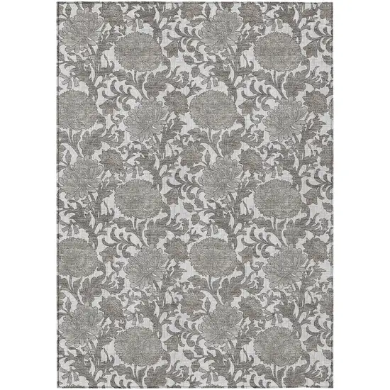 Ivory And Gray Floral Washable Indoor Outdoor Area Rug Photo 2