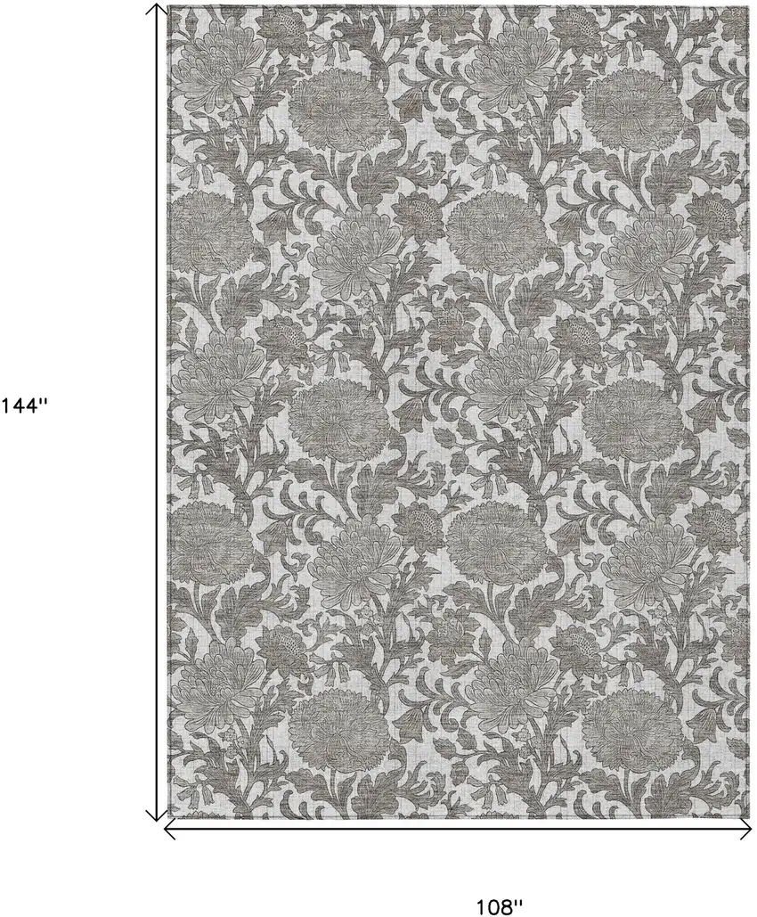 Ivory And Gray Floral Washable Indoor Outdoor Area Rug Photo 3