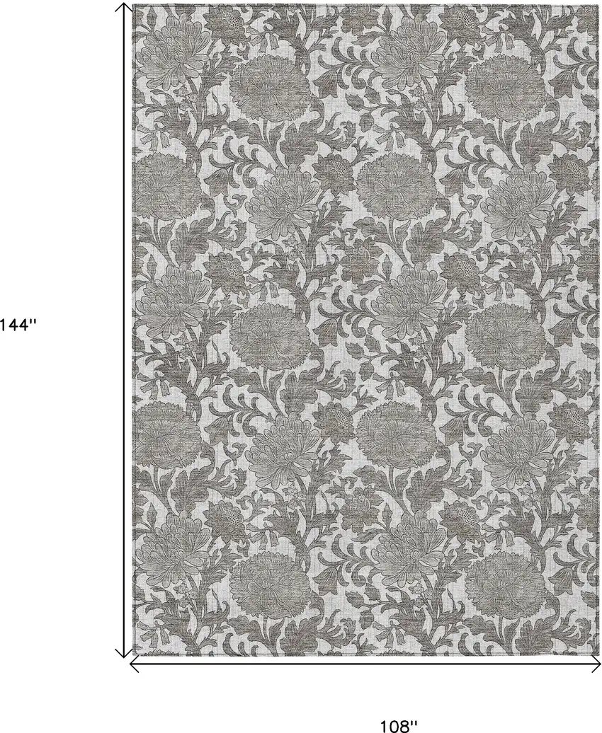 Ivory And Gray Floral Washable Indoor Outdoor Area Rug Photo 3