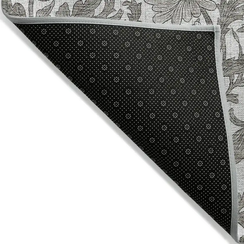 Ivory And Gray Floral Washable Indoor Outdoor Area Rug Photo 4